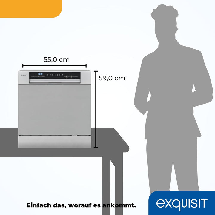 Exquisit Tischgeschirrspüler GSP508-030D silber | Spülmaschine 55 cm freistehend | Kleiner Geschirrs