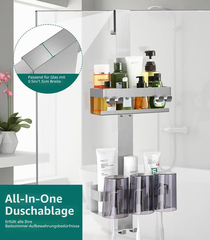 Emibele Duschablage ohne Bohren, Edelstahl Badezimmer Organizer mit 2 Körben &amp; 8 Haken, Duschregal o