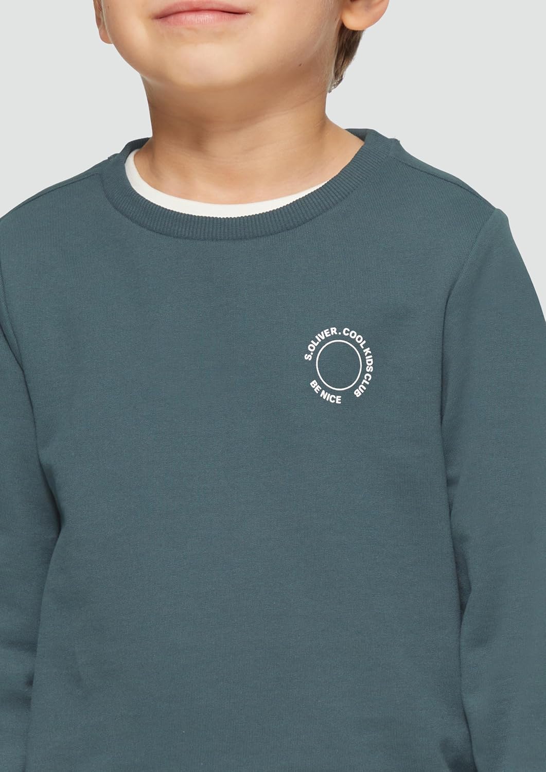 s.Oliver Unisex Sweatshirt mit Rippbündchen und kleinem Print-Detail, Schiefergrau