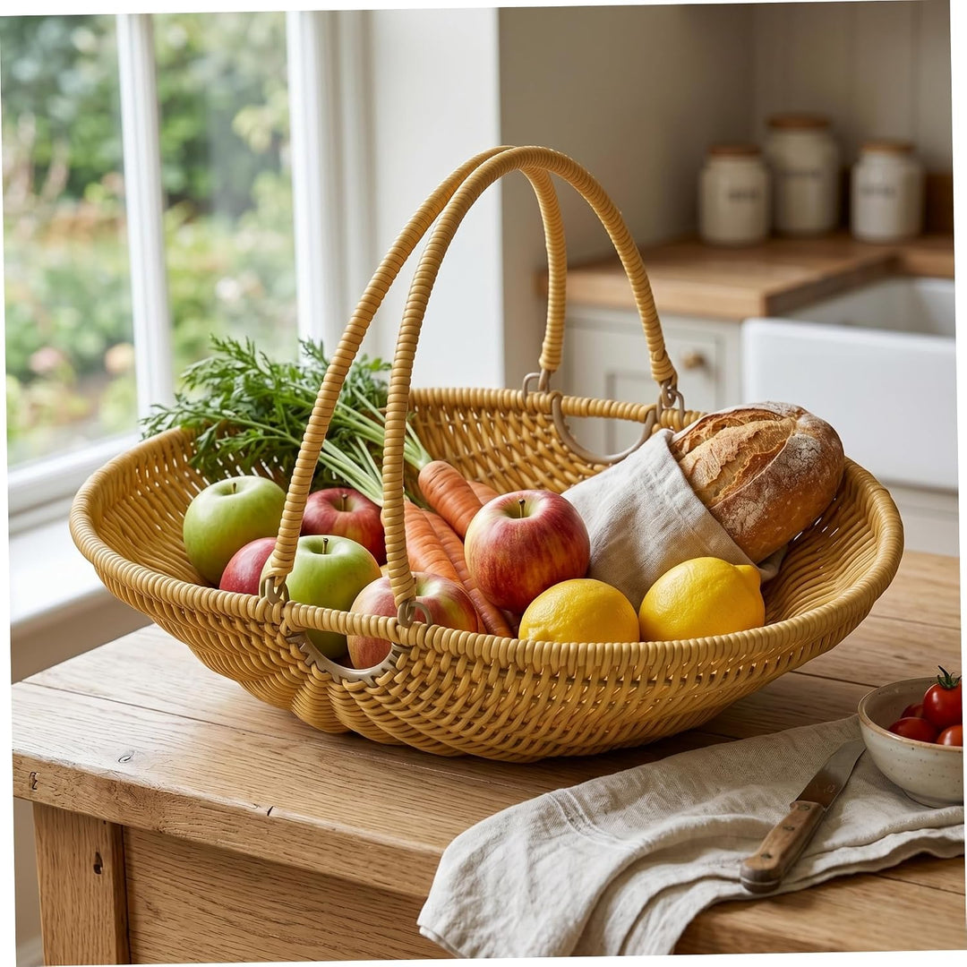 Gartenkörbe zum Sammeln von Gemüse Garten Erntekorb Erntekorb mit Griff Handgewebte Körbe zum Sammel
