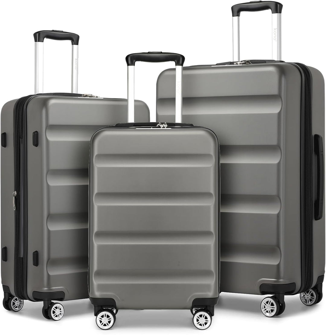 KONO Koffer Trolley Kofferset 3 Teilig Erweiterbarer Leichte Hartschalenkoffer aus ABS+PC Reisekoffe