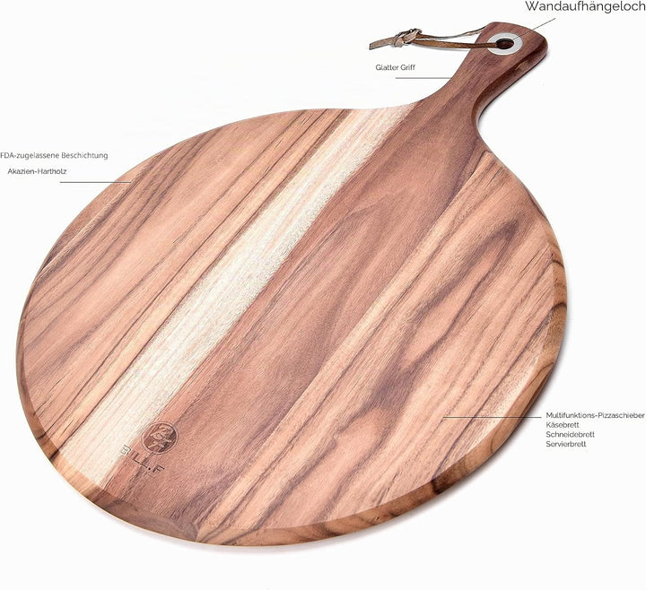 BILL.F Pizzateller und Pizzabrett aus Akazienholz - 30,5 cm Gross - Runde Servierplatte zum Serviere