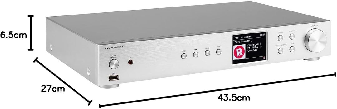 VR-Radio Receiver: Digitaler WLAN-HiFi-Tuner, Internetradio, DAB+, Bluetooth, Silber (HiFi Receiver,