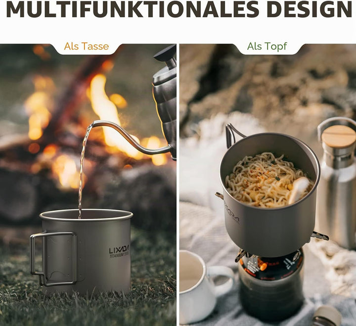 Lixada Titanium Topf Camping Tragbar Titan Wasser Tragbar Becher Tasse Klappgriff(300 ml,350 ml,420m