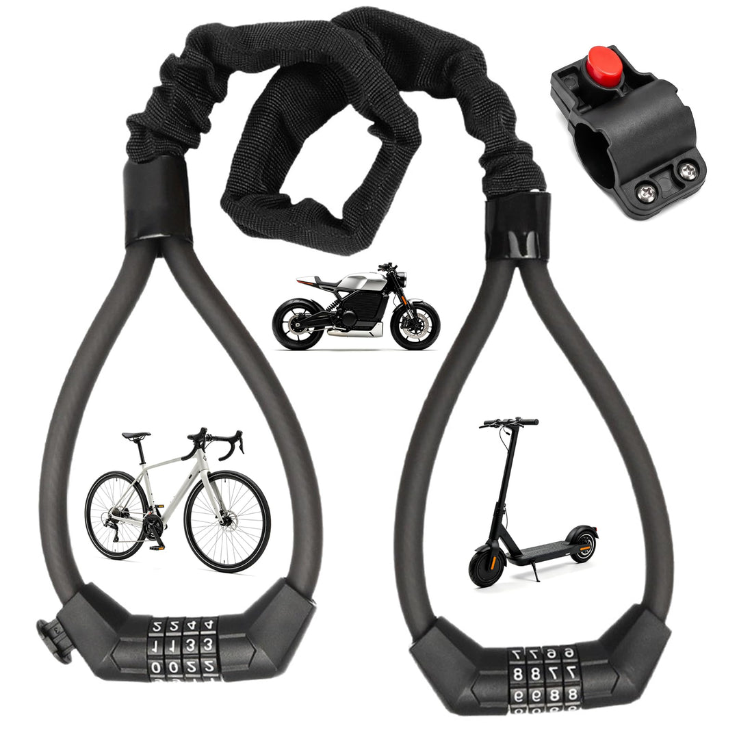 E Scooter Schloss, Fahrradschloss Kettenschloss mit Fahrradhalterung | 4Stellig Zahlencode Doppeltes