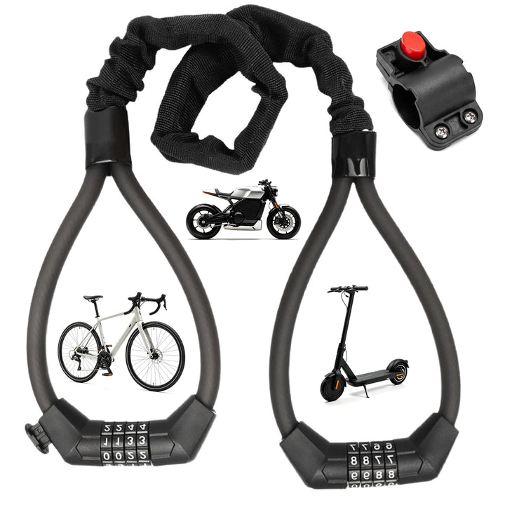 E Scooter Schloss, Fahrradschloss Kettenschloss mit Fahrradhalterung | 4Stellig Zahlencode Doppeltes