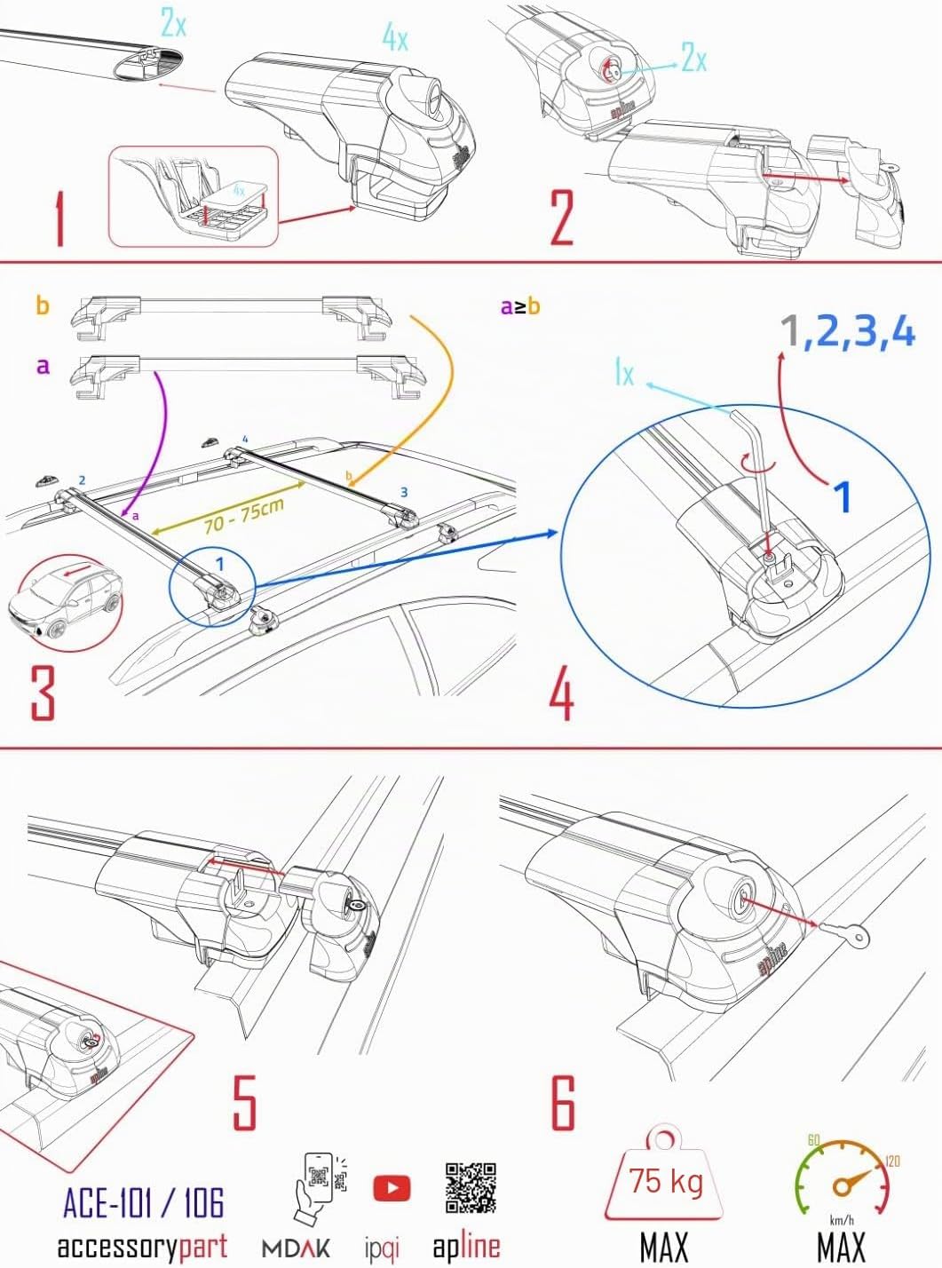 apline Kompatibel mit Ford Kuga 2013-2018 Relingträger ACE-1 Dachträger Gepackträger GRAU