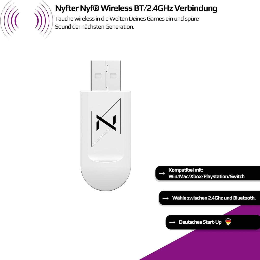 Nyfter - Premium Gaming Headset Wireless Surround Sound Earpad mit Memory Foam für Gaming PC, Xbox,