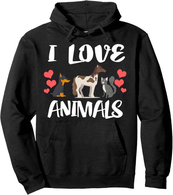 I Love Animals Pferd, Hund und Katze Pullover Hoodie