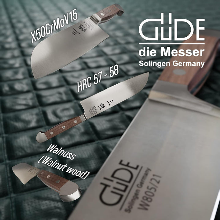 GÜDE Solingen - Santoku Messer geschmiedet, 18 cm, Walnussholz, ALPHA WALNUSS, Doppelkropf, Handmade