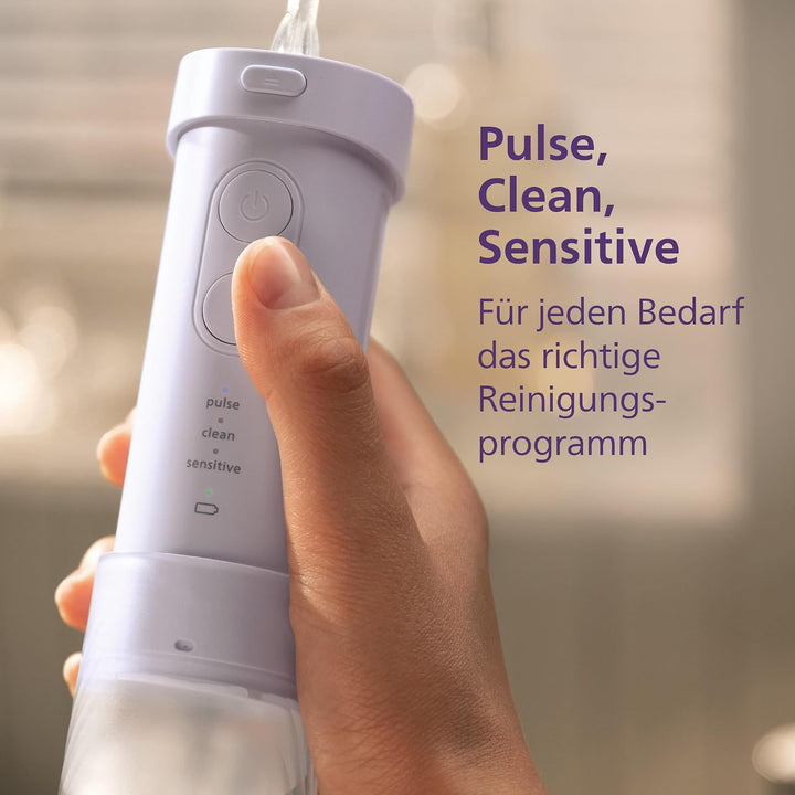Philips Sonicare Compact Flosser 1000, tragbare Munddusche mit 3 Reinigungsprogrammen, IPX7 wasserdi