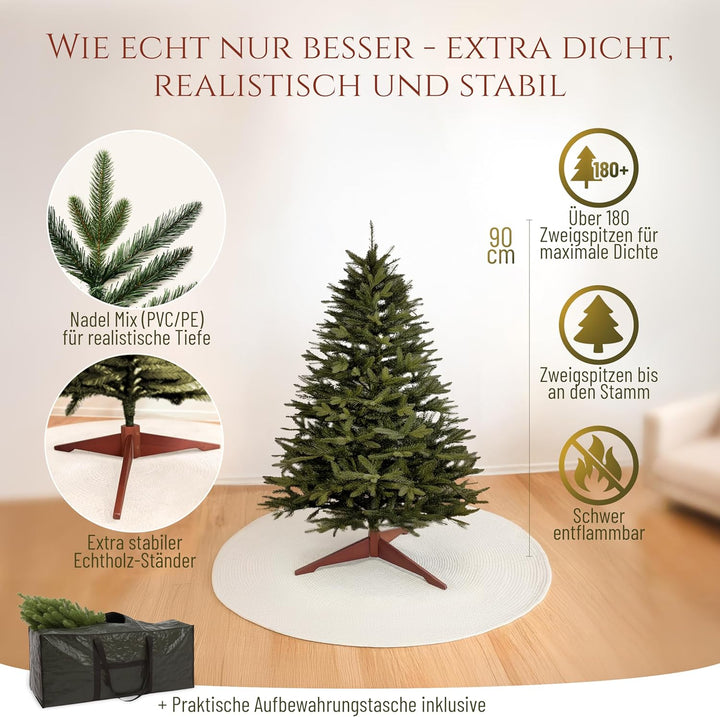 Premium Weihnachtsbaum künstlich 90cm -TESTSIEGER - Naturgetreu, dichte Zweige, Künstlicher Weihnach