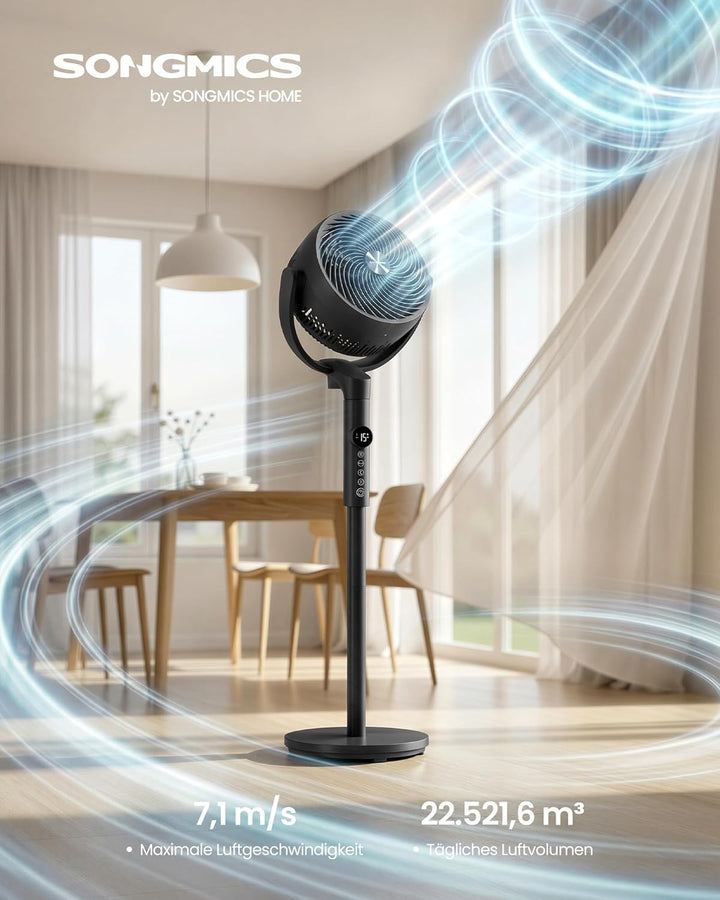 SONGMICS Standventilator, Ventilator leise 20 dB mit Fernbedienung, Luftzirkulator 120° und 135° Osz