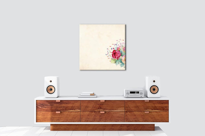 farbenfroher Blumenstrauss Format: 60x60 als Leinwandbild, Motiv fertig gerahmt auf Echtholzrahmen,