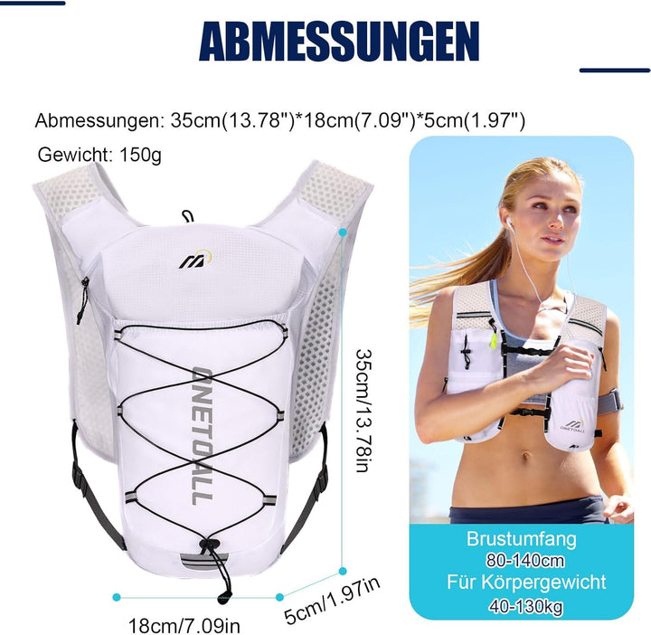 Laufweste Damen mit 500ml Trinkflasche/2L Trinkblase, Leichter Trinkrucksack Laufen Herren 6L, Runin