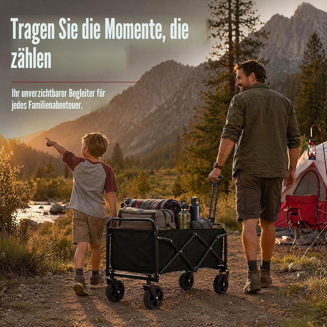 Bollerwagen Faltbar 100L 150KG Tragkraft, 360°-Schwenkbare All-Terrain-Räder &amp; Verstellbarer Griff,