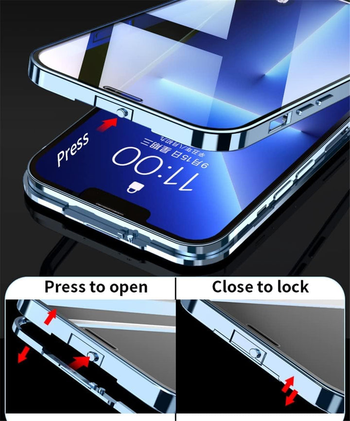 iPhone 14 Schutzhülle Transparent Gehärtetes Glas Case Original Metall Stossfänger 360 Grad Schutz C