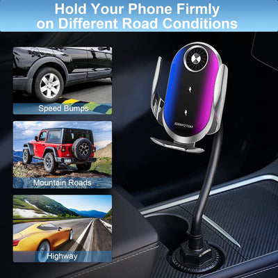 Qoosea 15W Fast Wireless Charger Getränkehalter Auto Handyhalterung, Induktion Doppelspule Cup Holde