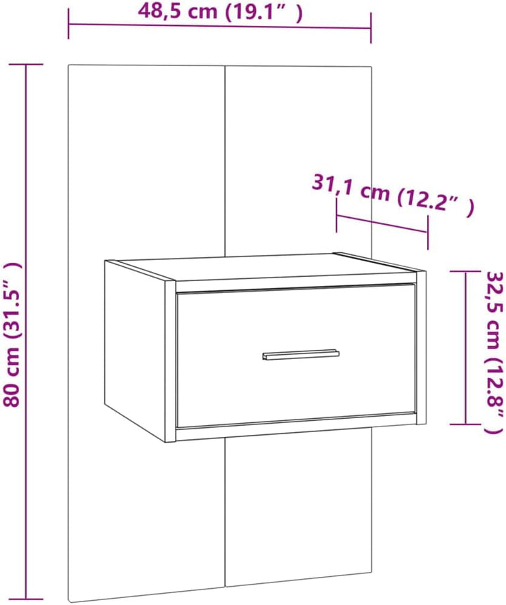 WIFESE Wand-Nachttisch Grau Sonoma Holzwerkstoff 48,5x32,5x80 cm Nachtschrank Nachtkästchen Bedside