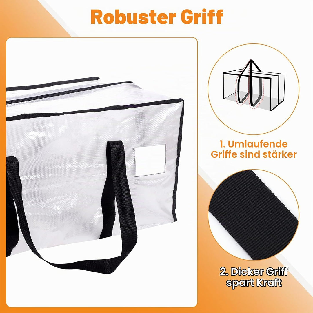 6 Stück 90L Aufbewahrungstasche, Heavy-Duty Weihnachtslager Transparente Umzugskartons Grosse mit Re