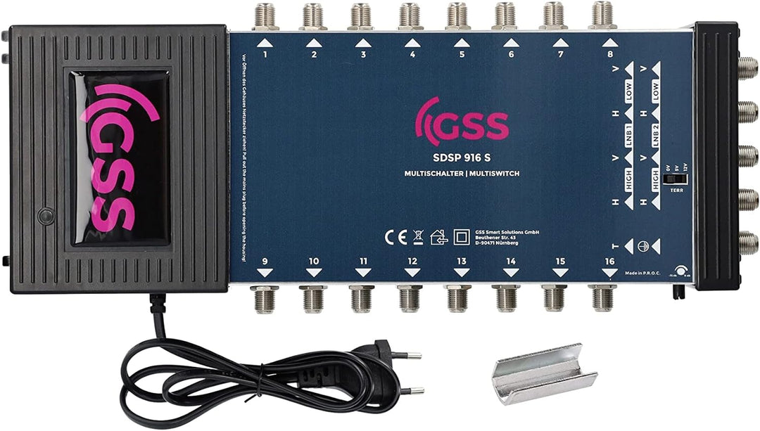 GSS Multischalter 9/16 für 16 Teilnehmer & 2 Satelliten inkl. Aufdrehhilfe - für 2 Quad oder 2 Quatt