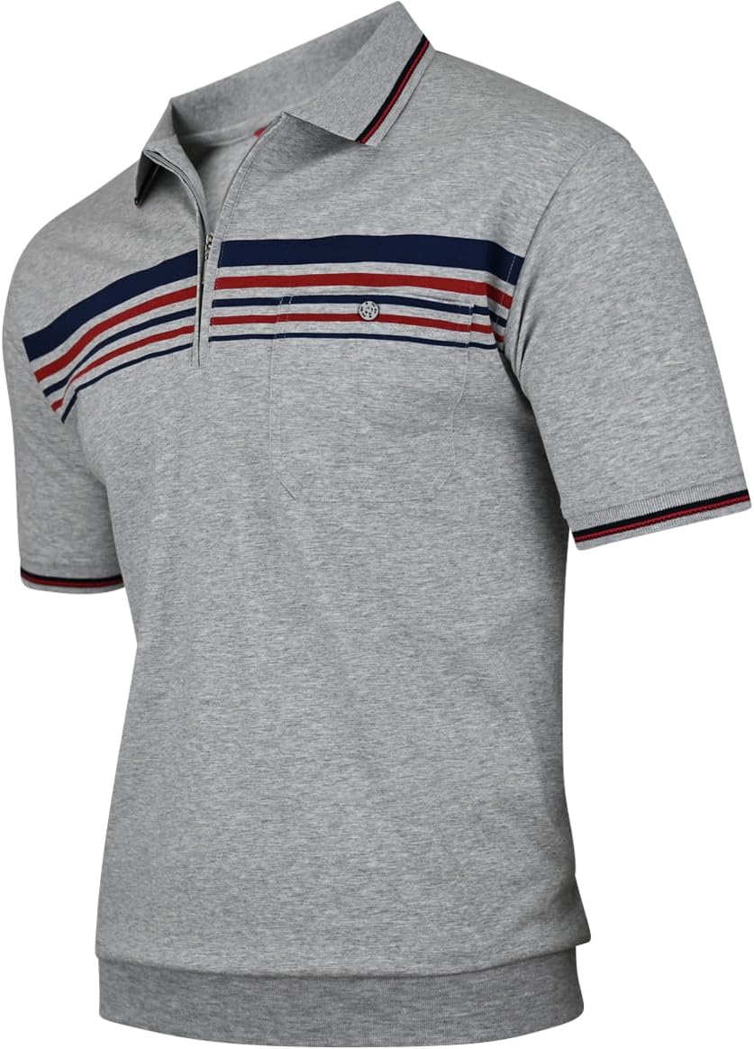 Soltice Herren Kurzarm Poloshirt, Polohemd Kragen, Gestreifte Blousonshirt mit Brusttasche aus Baumw