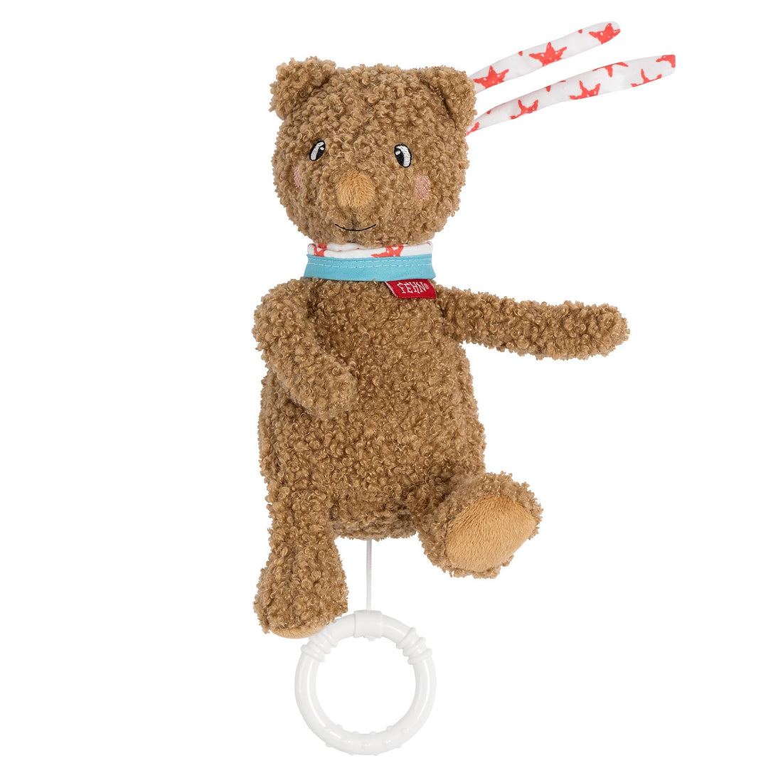 Fehn Mini-Spieluhr Bär Fred – Kuscheltier und Einschlafhilfe – Aufzieh-Spieluhr mit Melodie Brahms W