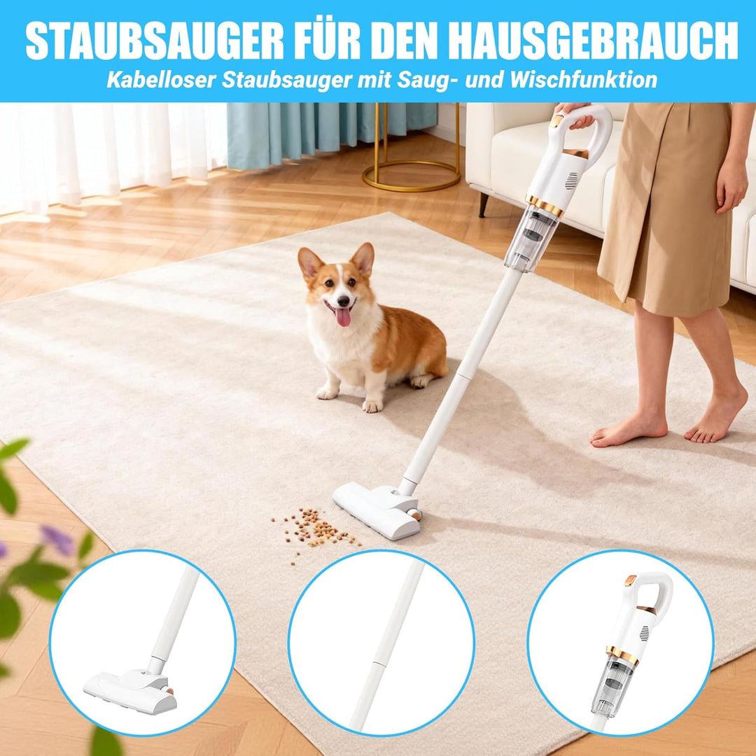 Akku Staubsauger, Staubsauger Kabellos 2 in 1 ruhige wiederaufladbare leistungsstarke Stabstaubsauge