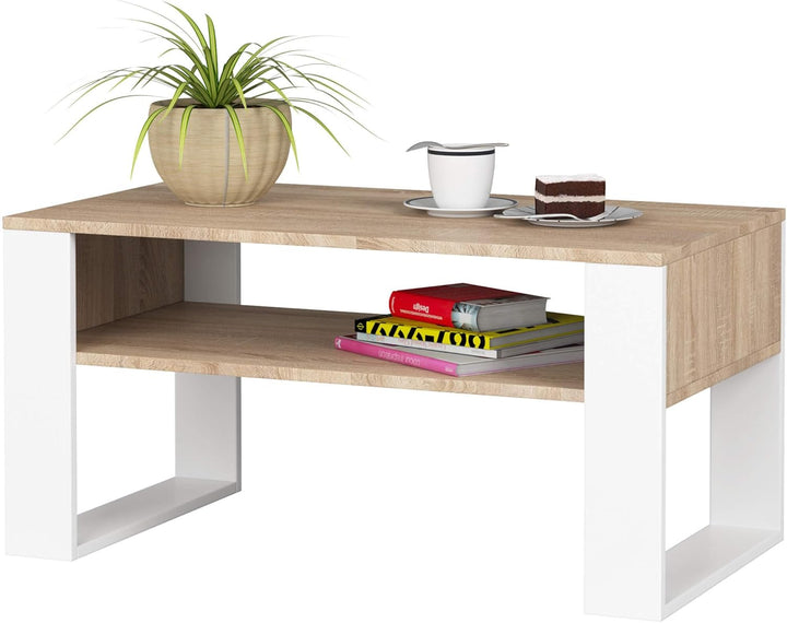AKORD Couchtisch Holz DOMI mit einem Regal | 92x45x53cm | Für Wohnzimmer | Schlafzimmer Schrank | Mi
