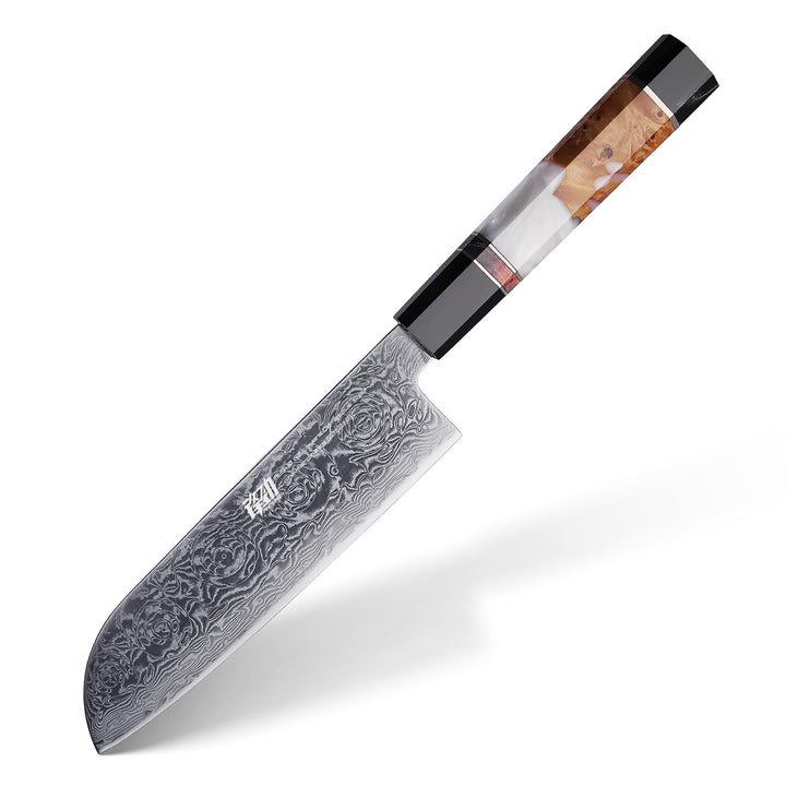 FINDKING 7-Zoll-Japanisches Santoku-Messer, Damastklinge Asiatisches Messer, Kochmesser für den tägl