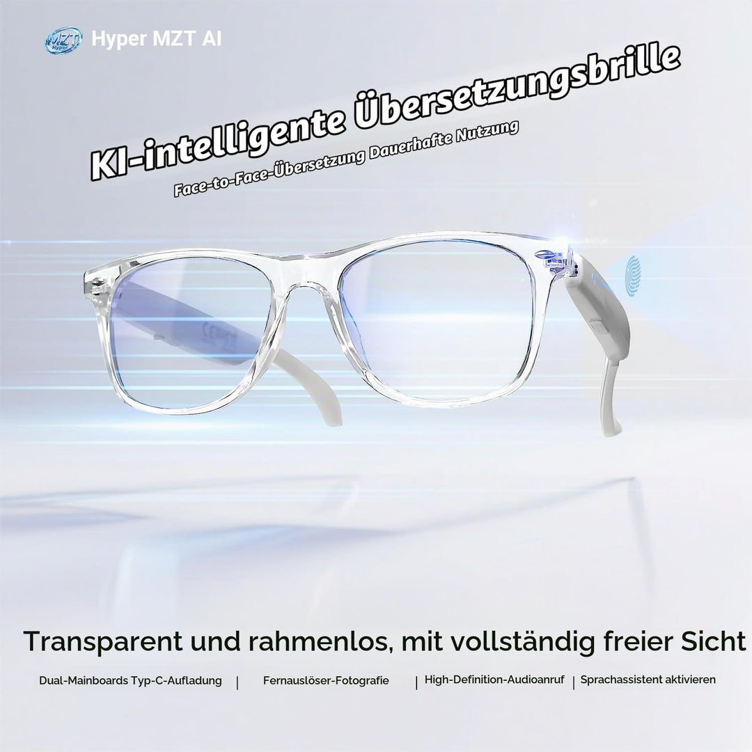 LONGLU Smart Glasses – Echtzeit-AI-Übersetzung per App, Bluetooth 5.4 für Anrufe/Musik, Leichtgewich