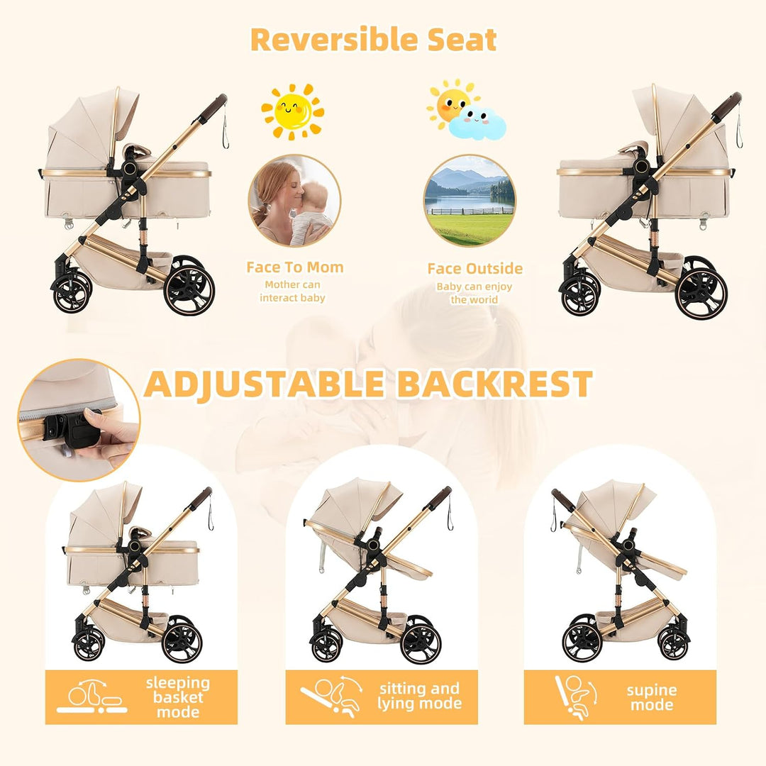 BEBBY Kinderwagen, Standard-Kinderwagen, Kinderwagen 3 in 1,Kinderwagen mit Faltbarem Tragbarem für