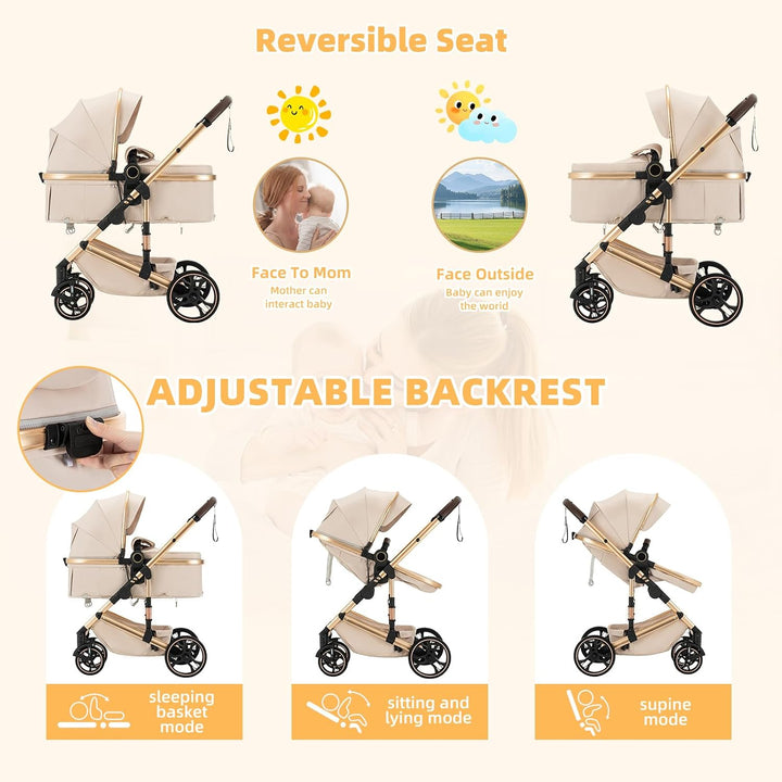 BEBBY Kinderwagen, Standard-Kinderwagen, Kinderwagen 3 in 1,Kinderwagen mit Faltbarem Tragbarem für