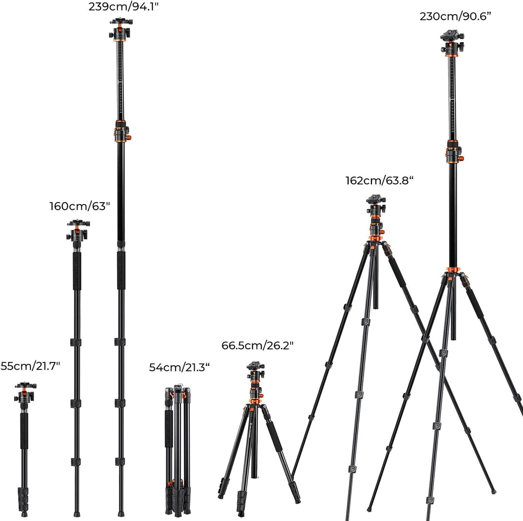 K&F Concept Neues Dreibein Stativ für Kamera, 230cm Professionelles Kamera Stativ mit Neuer Mittelsä