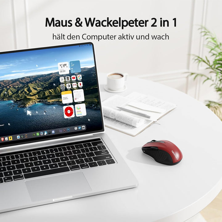 TECKNET Bluetooth Maus mit Jiggler, Wiederaufladbare Maus Kabellos(DREI Modi: BT 5.0/3.0 + 2.4G), 48