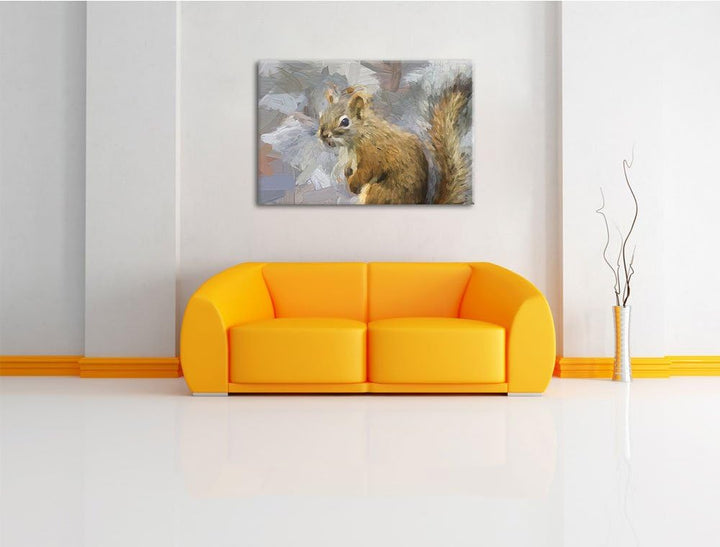 kleines wachsames Eichhörnchen Spezial Format: 100x70 cm auf Leinwand, XXL riesige Bilder fertig ger