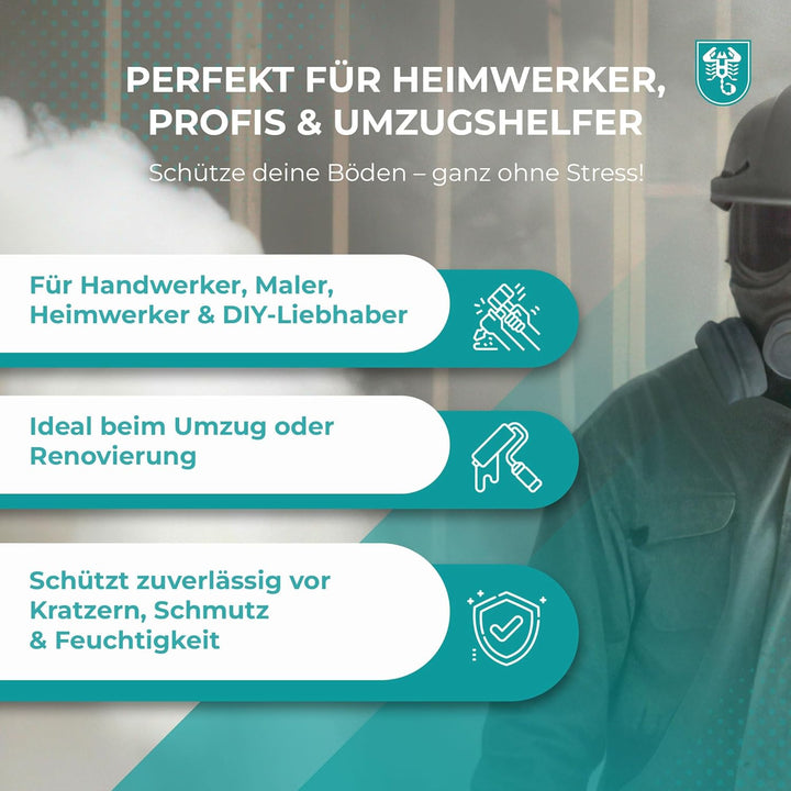 Abdeckvlies 1 m x 50 m weiss 140g/m² selbsthaftend haftend Bodenschutz Schutzvlies Treppenvlies
