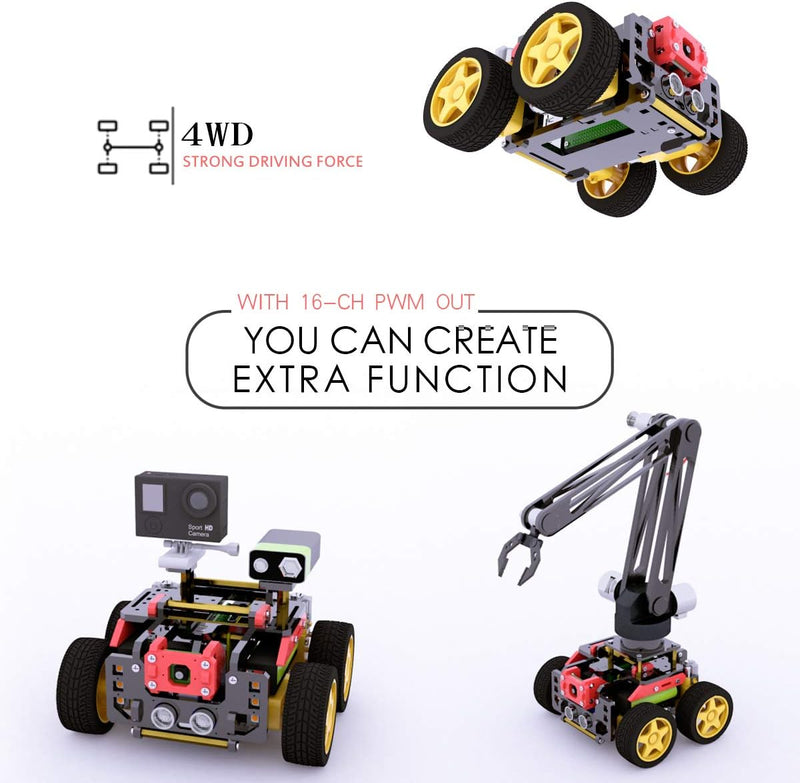 Adeept AWR 4WD WiFi Smart Robot Car Kit for Raspberry Pi 4/3 Model B+/B/2B, DIY Robot Kit for Kids a