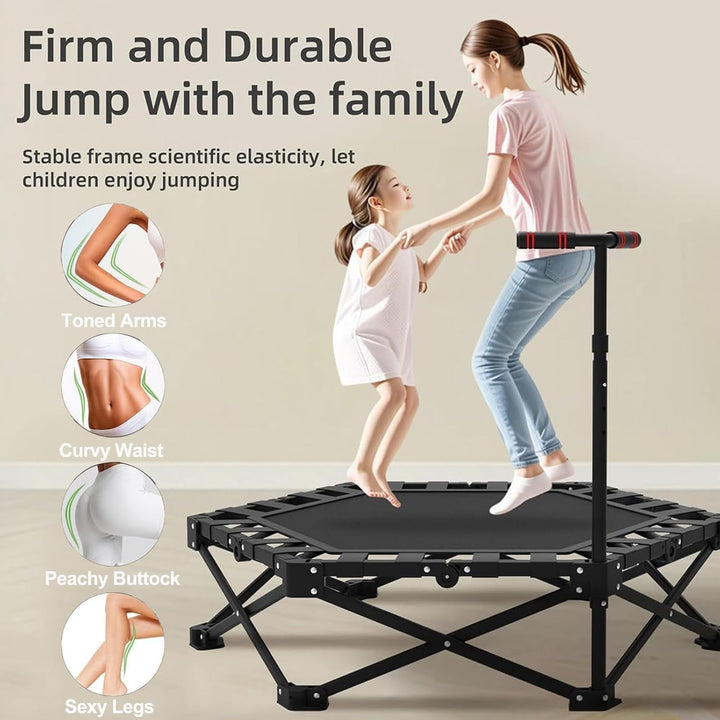 Klappbares Fitness-Trampolin 106cm,Tragfähigkeit 200kg, 3-stufiger Verstellbarer Handgriff,geräuscha