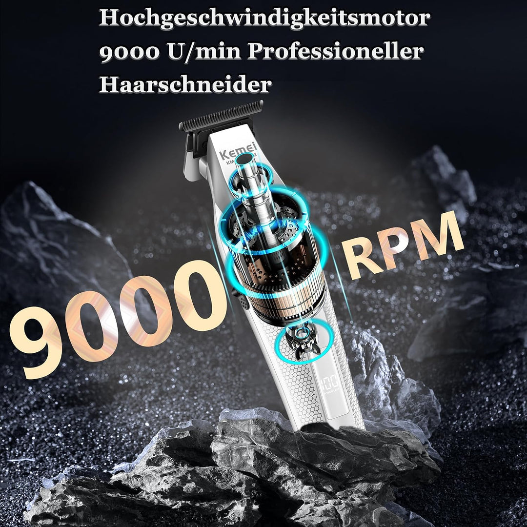 KEMEI 3023-702 Haar- und Bartschneider für Männer, 9000 U/min Zero-Gapped-Trimmer für Friseure mit V