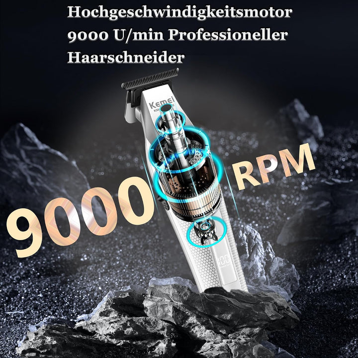 KEMEI 3023-702 Haar- und Bartschneider für Männer, 9000 U/min Zero-Gapped-Trimmer für Friseure mit V
