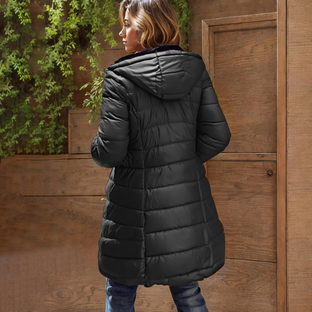 EMATOP Steppjacke Damen Warmer Lang Winterjacke Gefüttert Fleece Daunenjacke Baumwolle Elegant Puffe