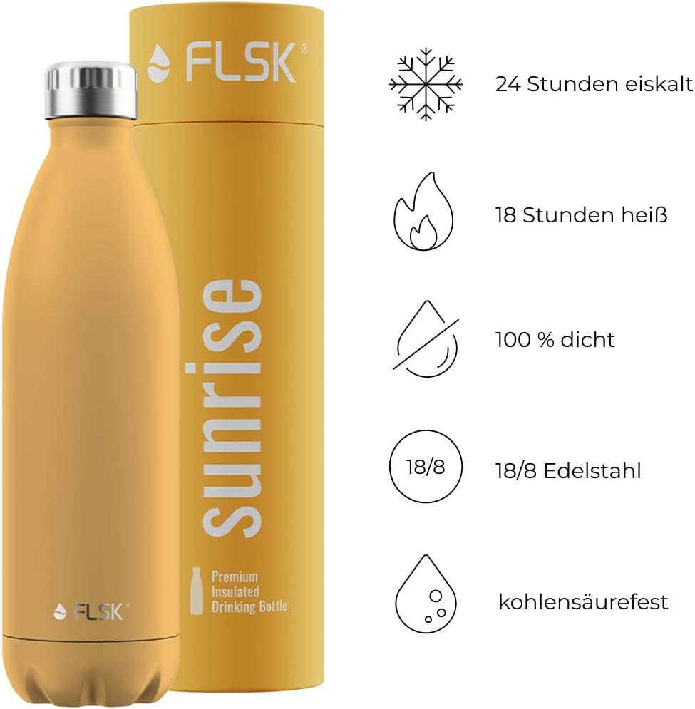 FLSK Trinkflasche – Premium Edelstahl Thermosflasche – 100% auslaufsicher & kohlensäuregeeignet – hä