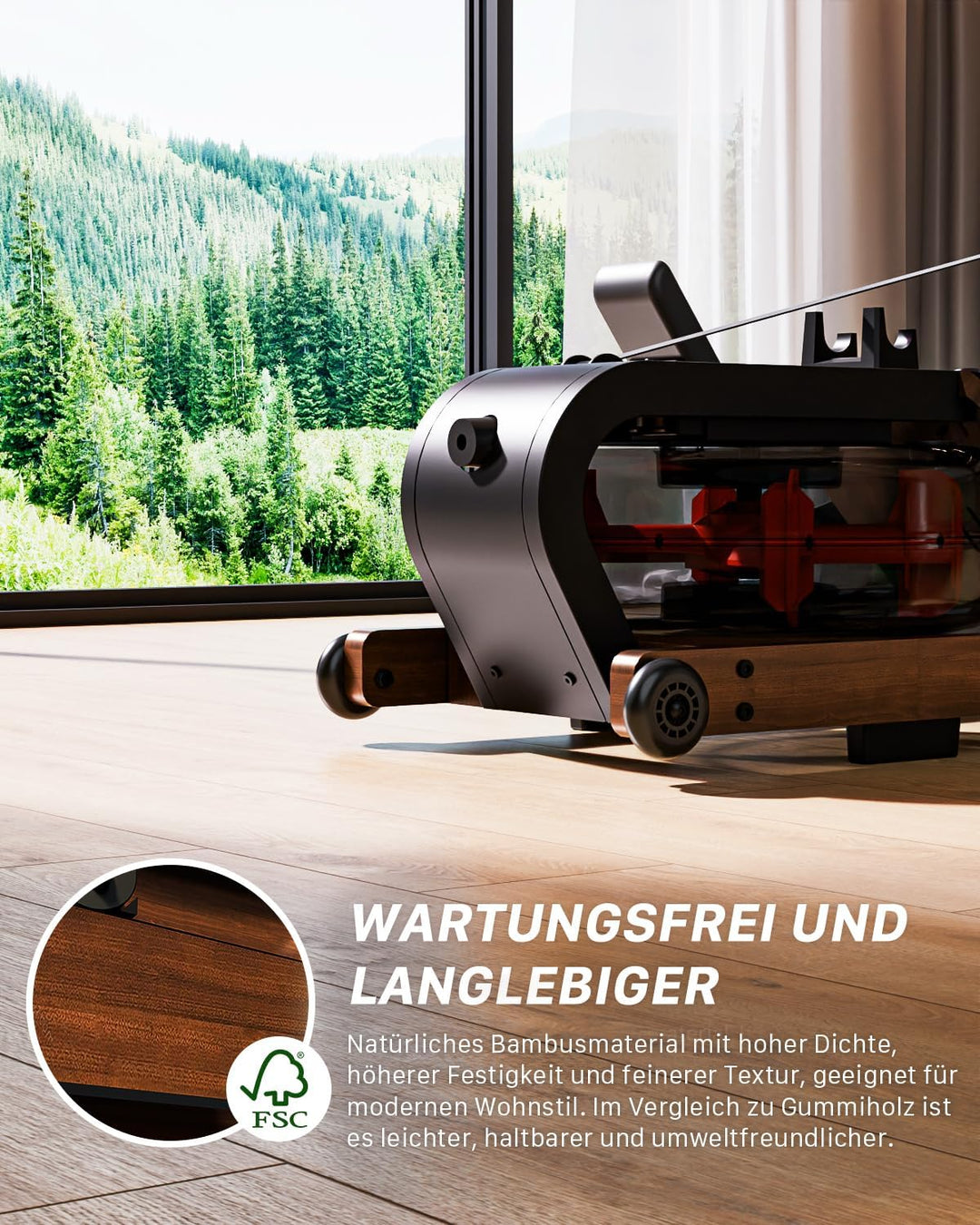 Rudergerät für Zuhause, Aeriflo Hochwertiges Faltbares Wasser Rudergerät aus Massivholz, mit Profess