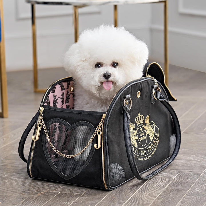 Juicy Couture Give Me Treats Transporttasche für Haustiere, stylische Schwarze Reisetasche für klein
