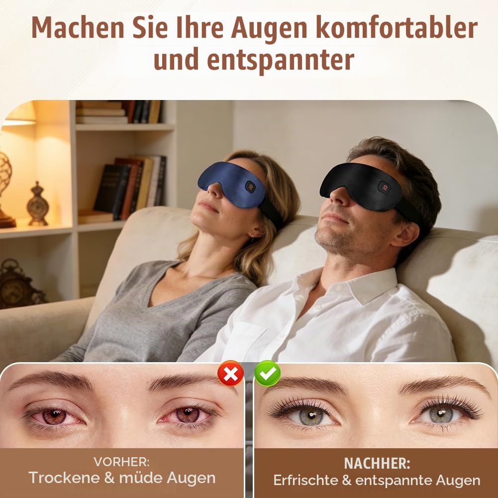 Wärmebrille, Wärmbrille kabellos Augenmaske Wärmend 3 Stufen Wiederaufladbar Maske, Schlafmaske, mas