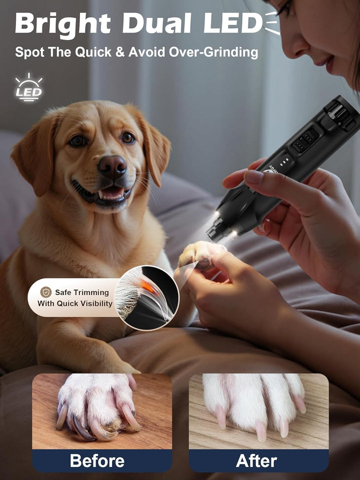Casfuy 6-Gang-Hunde-Nagelschleifer - 50% Boosted Power Hund Nagelschneider Leise mit Dual-LED-Leucht