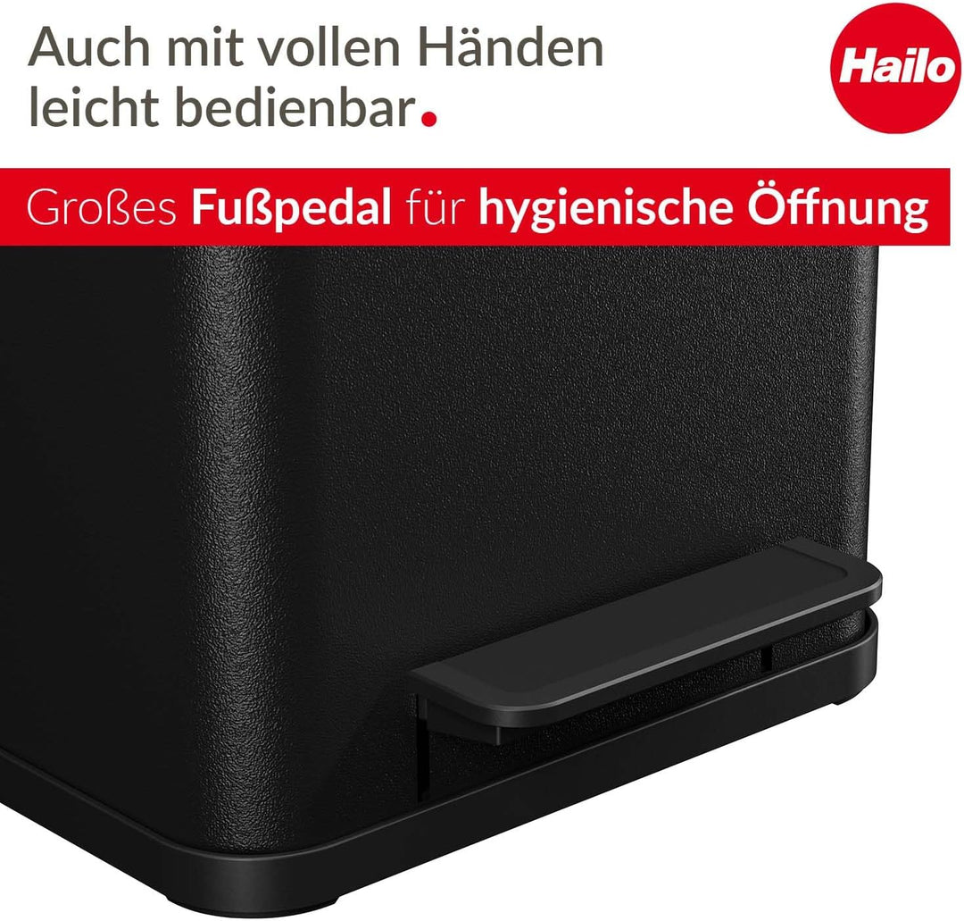 Hailo Öko duo Plus M Tret-Mülltrenner - freistehender 2 x 9 Liter Doppelmülleimer aus Stahlblech - M