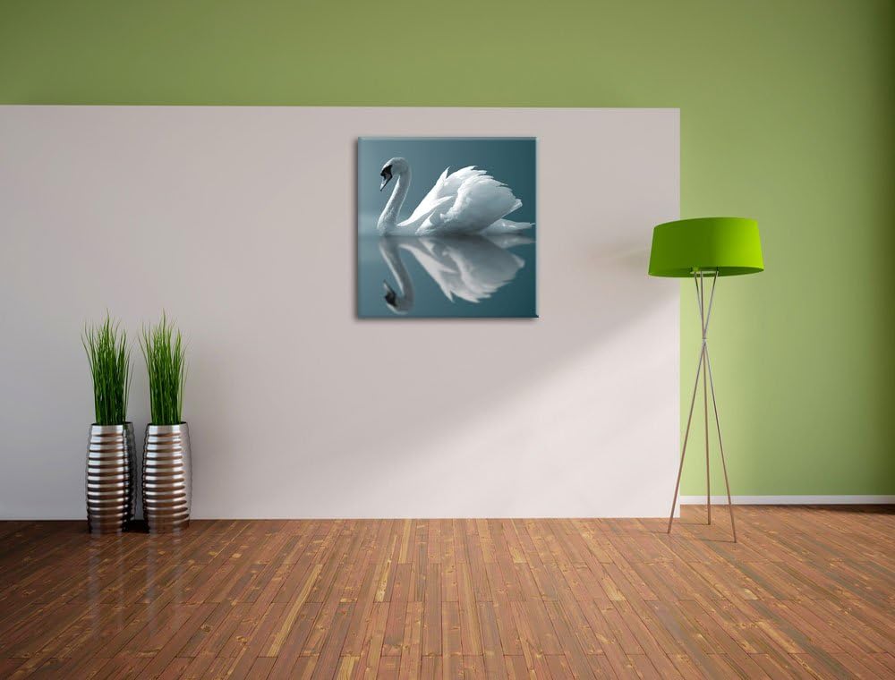 Pixxprint Edler weisser Schwan auf See als Leinwandbild/Grösse: 70x70 cm/Wandbild/Kunstdruck/fertig