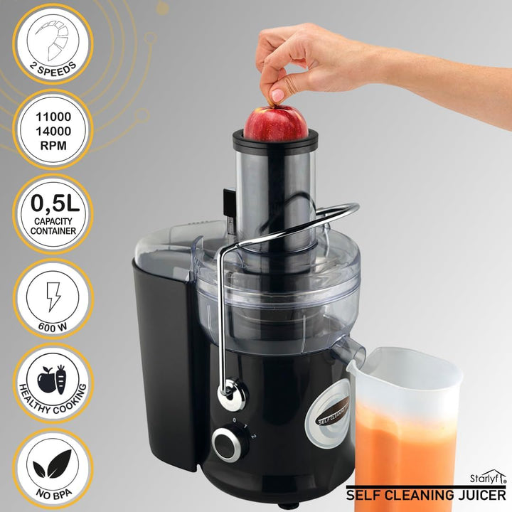 STARLYF Leistungsstarke Saftpresse, 600 W, 2 Geschwindigkeiten, BPA-frei, für die Küche, Explulsa Fr